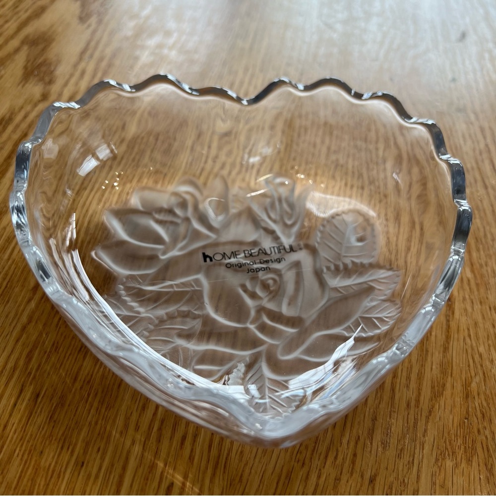 Home Beautiful Japan Crystal Heart Box Candy/ Jewelry Dish -Glass Rose
